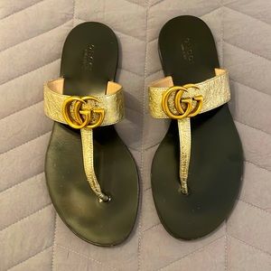 Gucci Leather Thong Sandal Double G Size 37